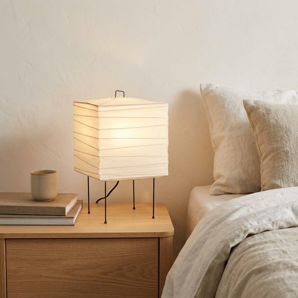 Japandi Washi Paper Square Shade Table Lamp