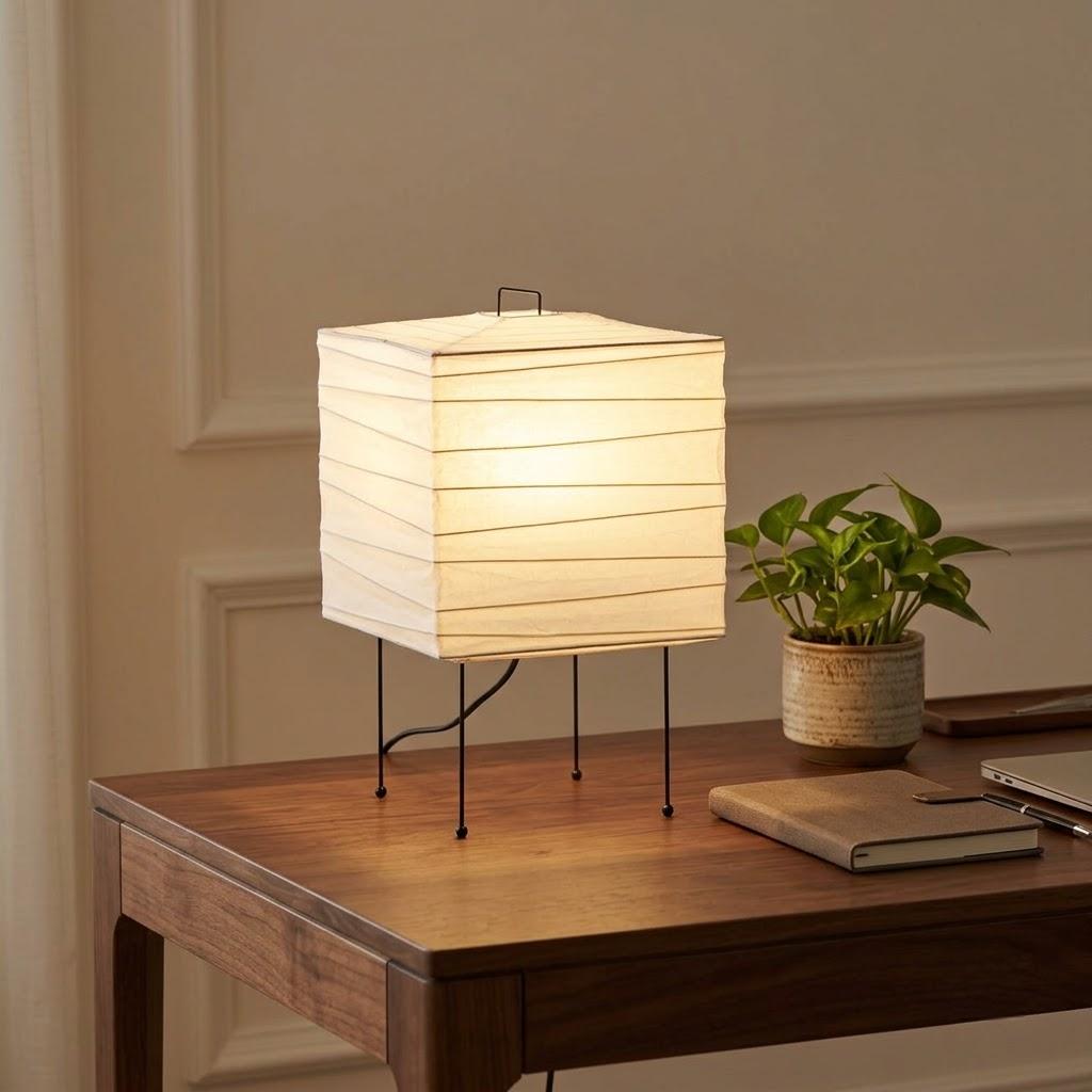 Japandi Washi Paper Square Shade Table Lamp
