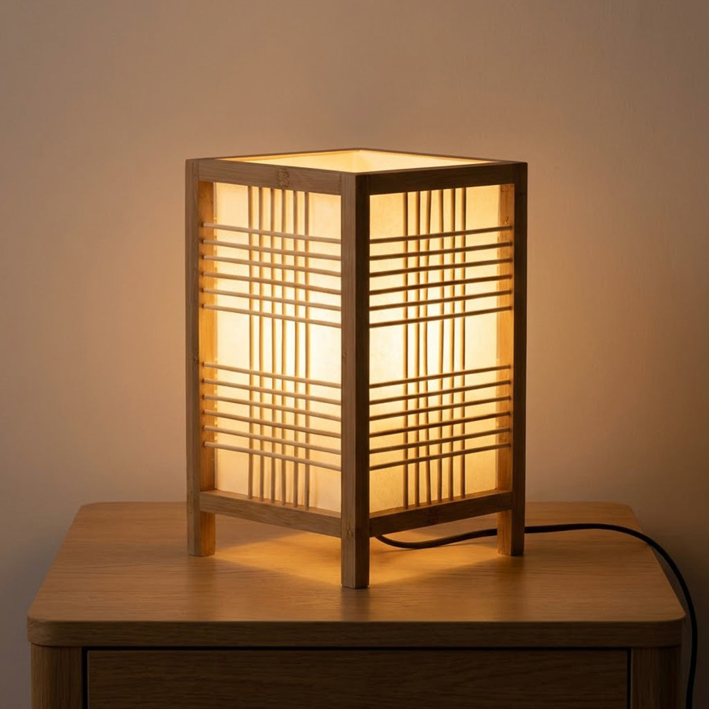Minimalist Column Bamboo Square Shade Table Lamp