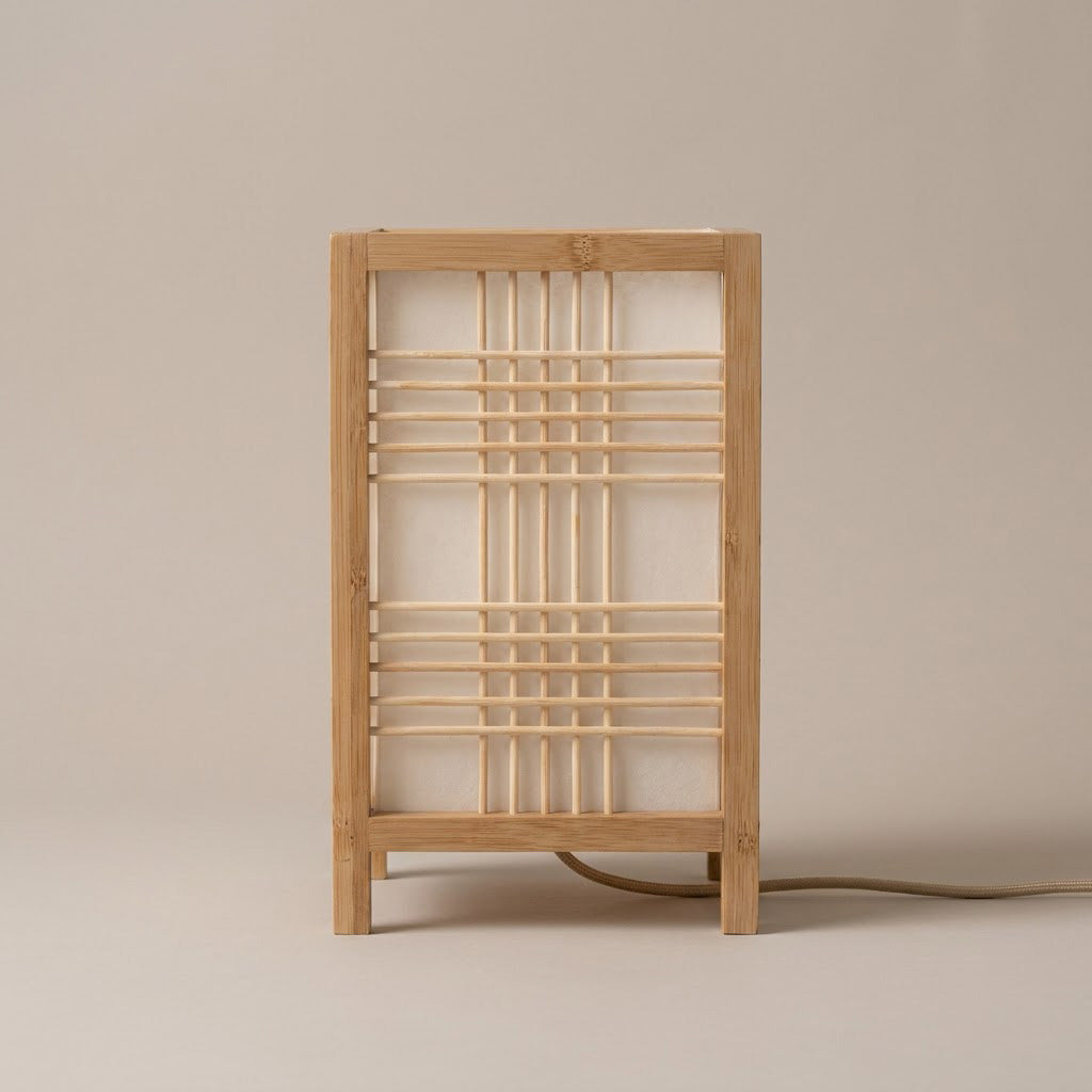 Minimalist Column Bamboo Square Shade Table Lamp