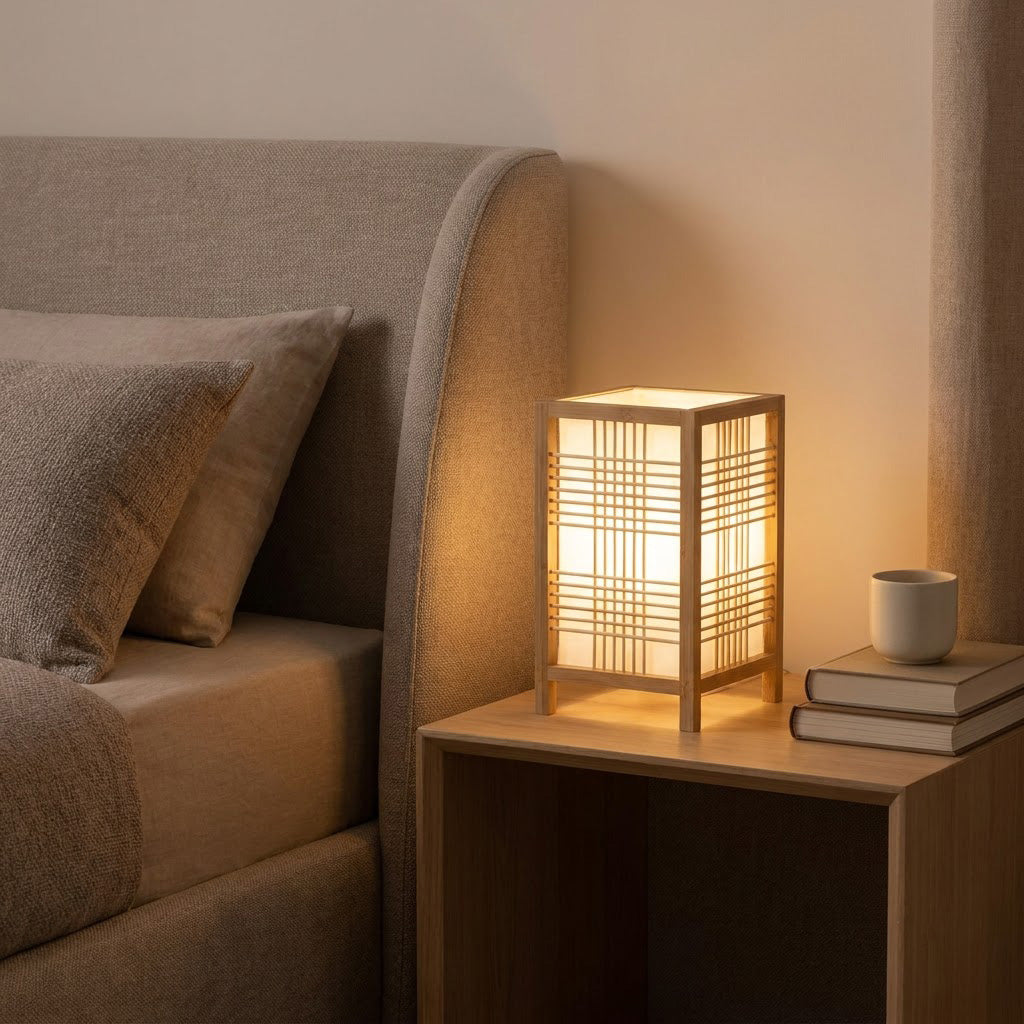 Minimalist Column Bamboo Square Shade Table Lamp
