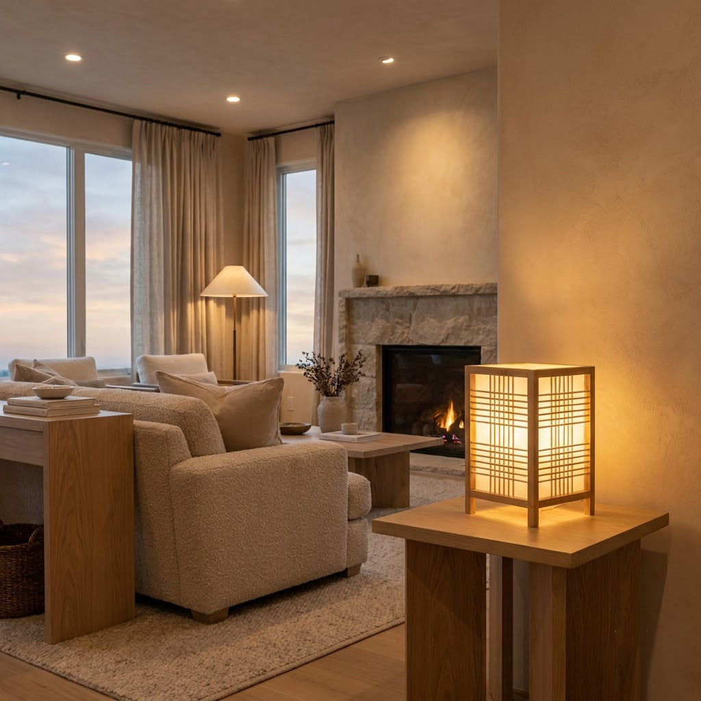 Minimalist Column Bamboo Square Shade Table Lamp