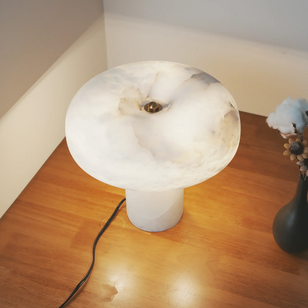 Minimalist Cylindrical Alabaster Dome Shade Table Lamp
