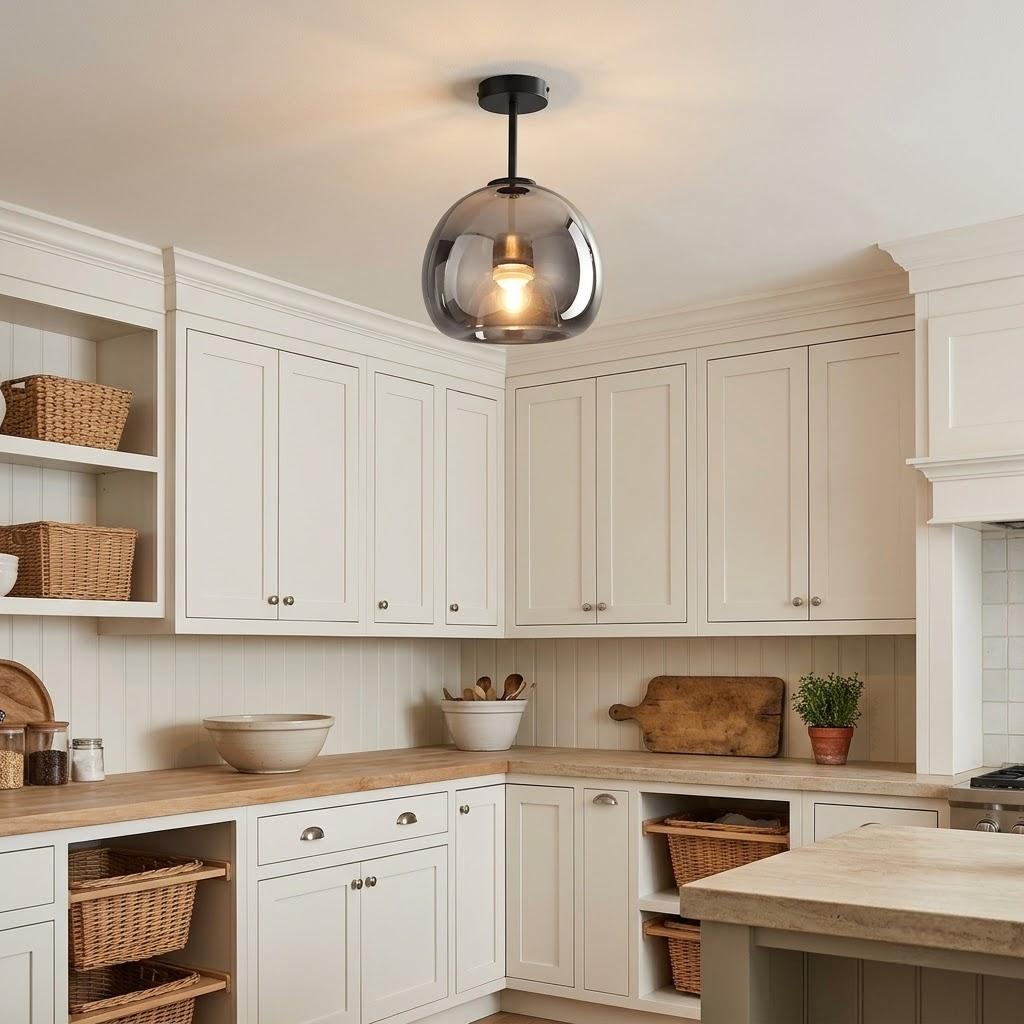 Minimalist Frosted Glass Globe Semi-Flush Ceiling Light