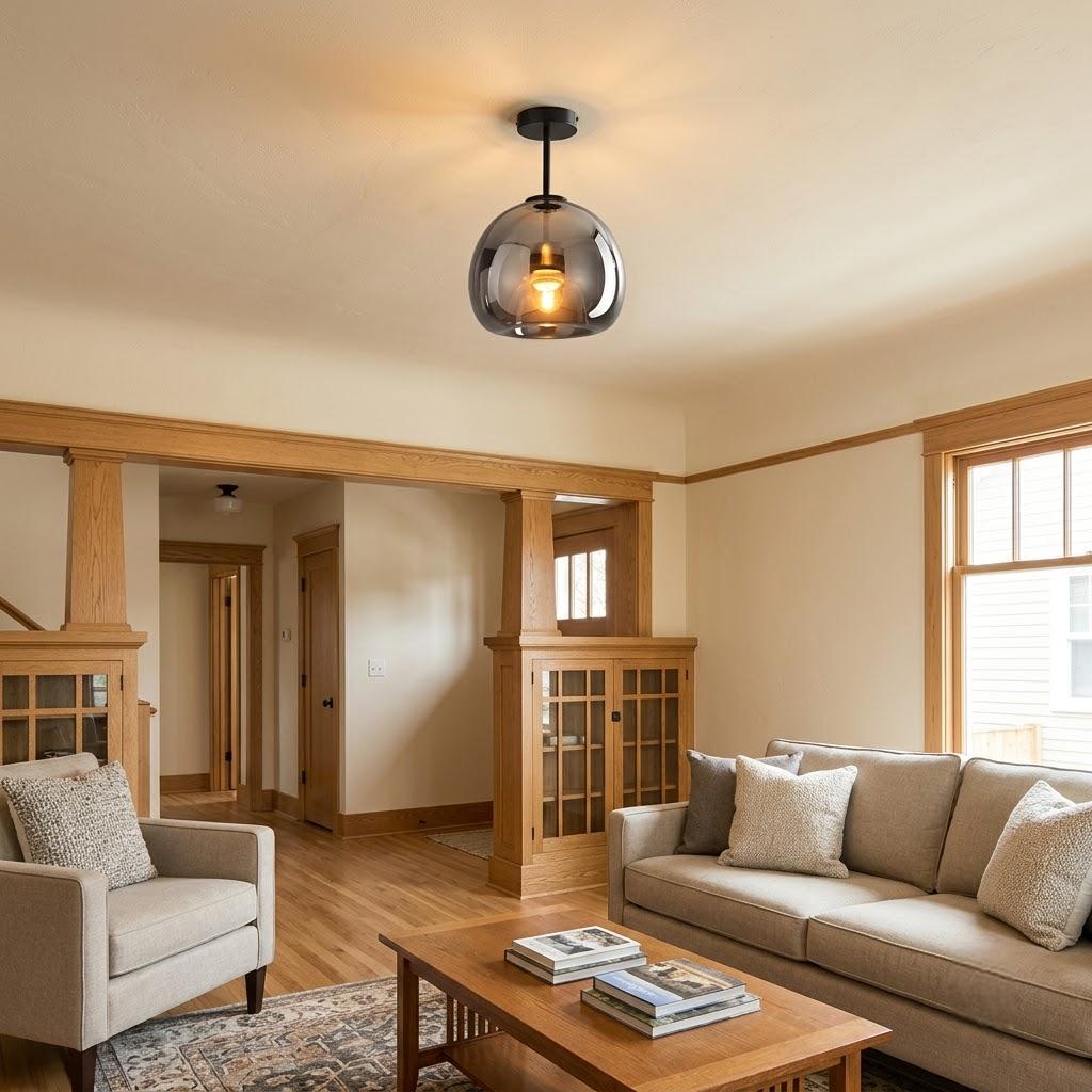 Minimalist Frosted Glass Globe Semi-Flush Ceiling Light