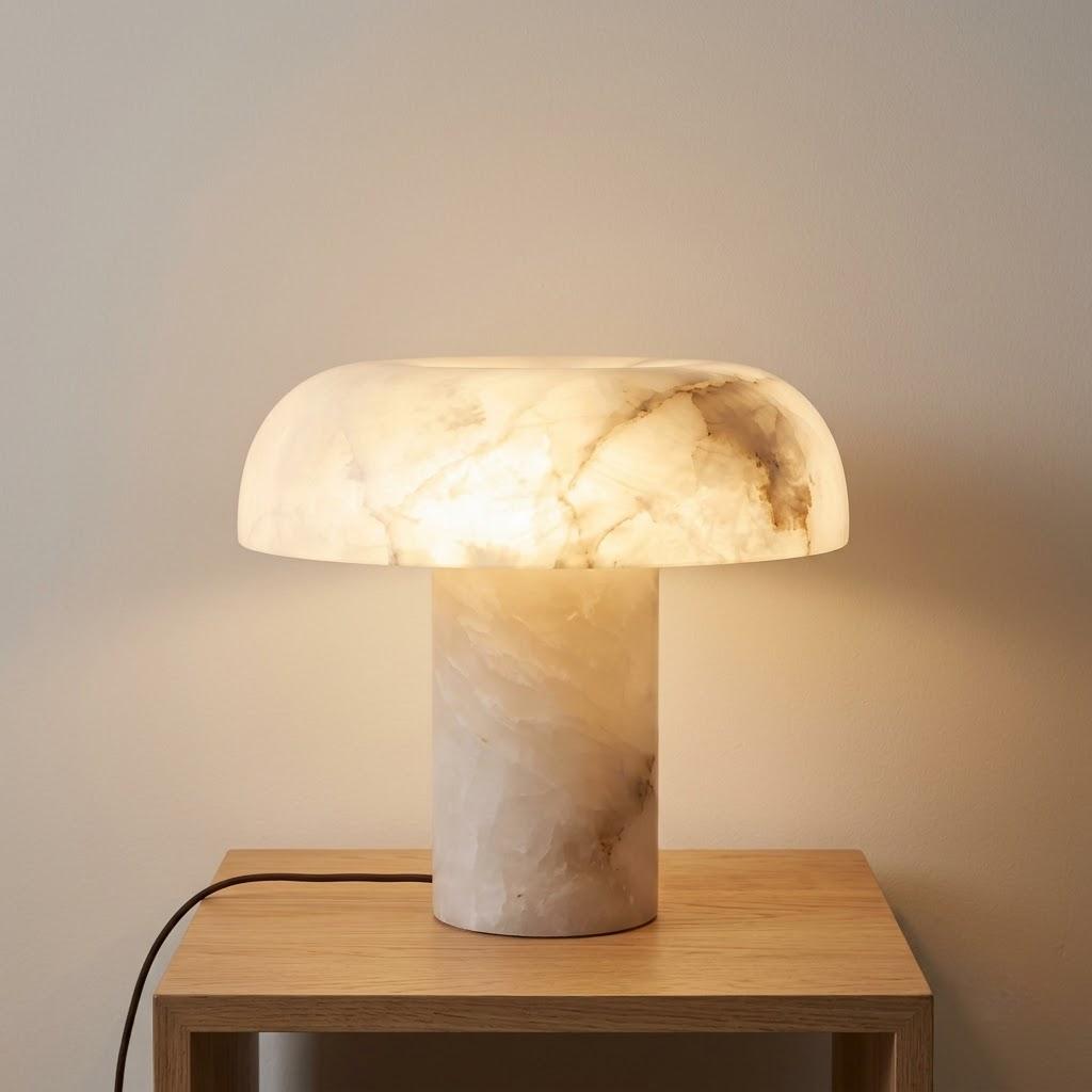 Minimalist Cylindrical Alabaster Dome Shade Table Lamp