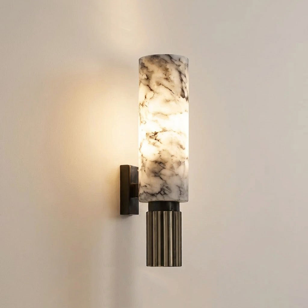 Modern Brass Marble Cylinder Wall Sconce