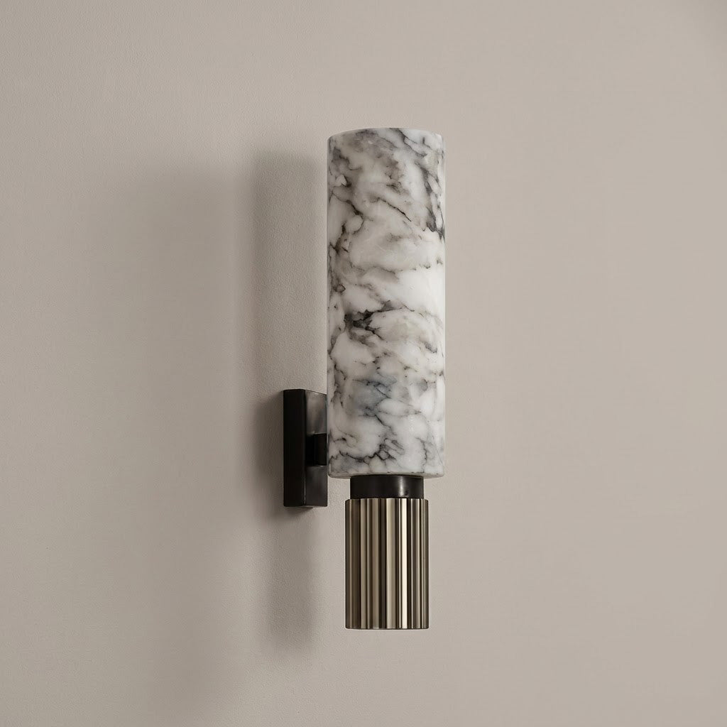 Modern Brass Marble Cylinder Wall Sconce