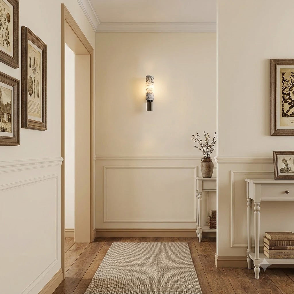 Modern Brass Marble Cylinder Wall Sconce