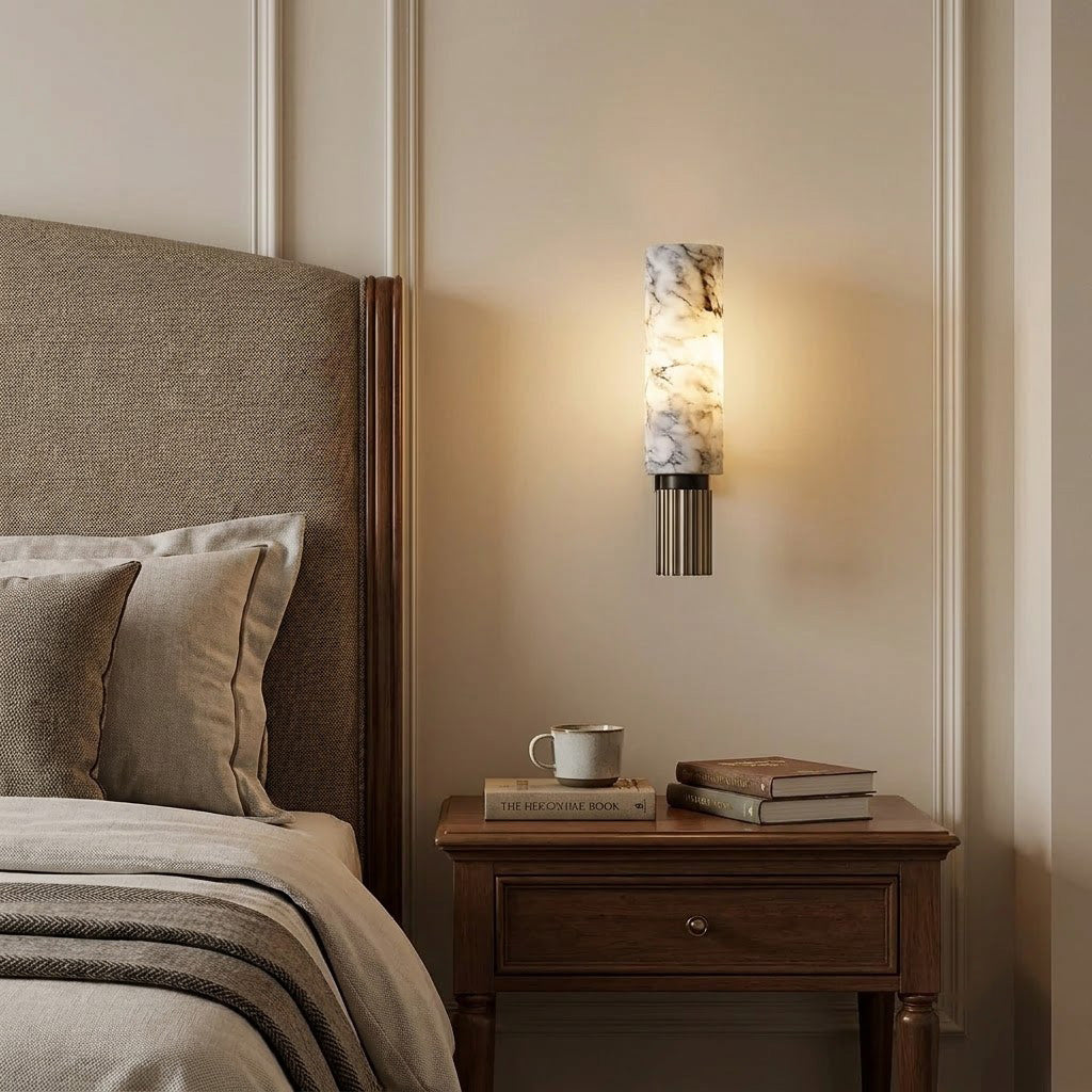 Modern Brass Marble Cylinder Wall Sconce