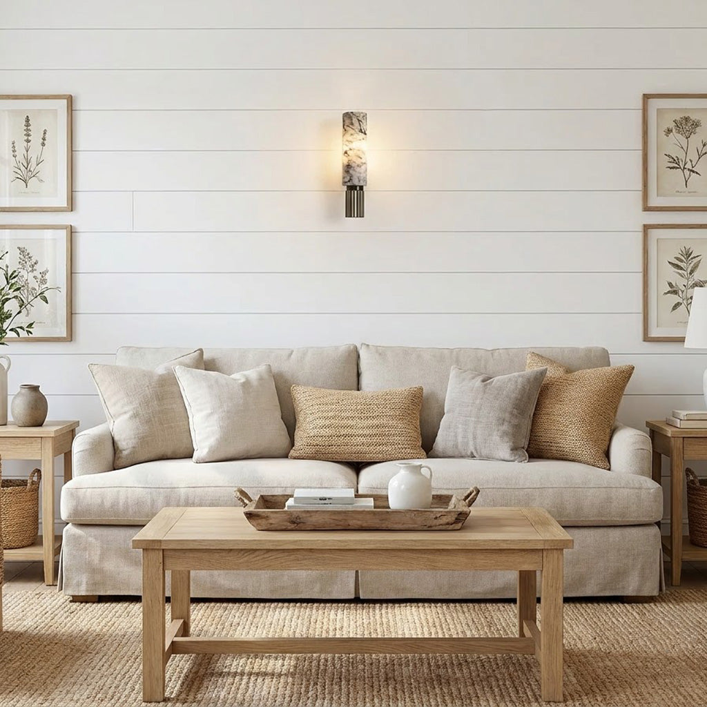 Modern Brass Marble Cylinder Wall Sconce