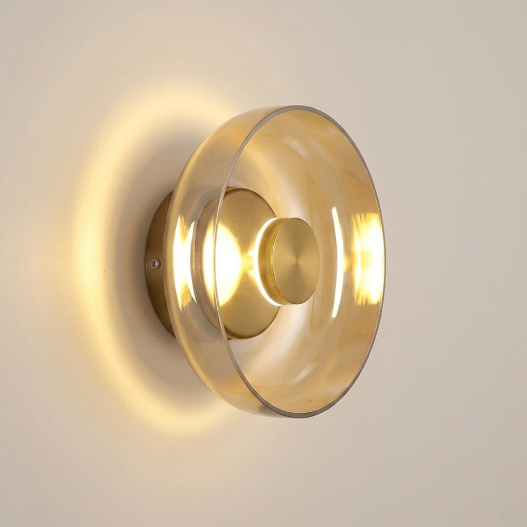 Modern Minimalist Brass & Glass Round Wall Sconce