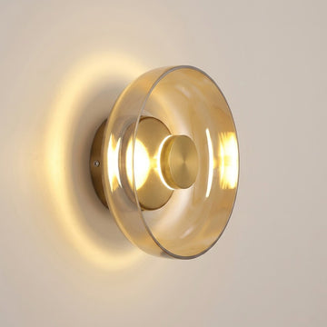 Modern Minimalist Brass & Glass Round Wall Sconce