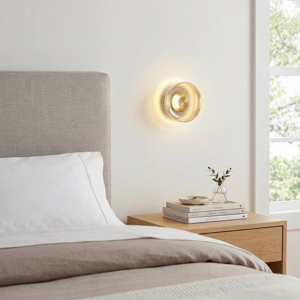 Modern Minimalist Brass & Glass Round Wall Sconce