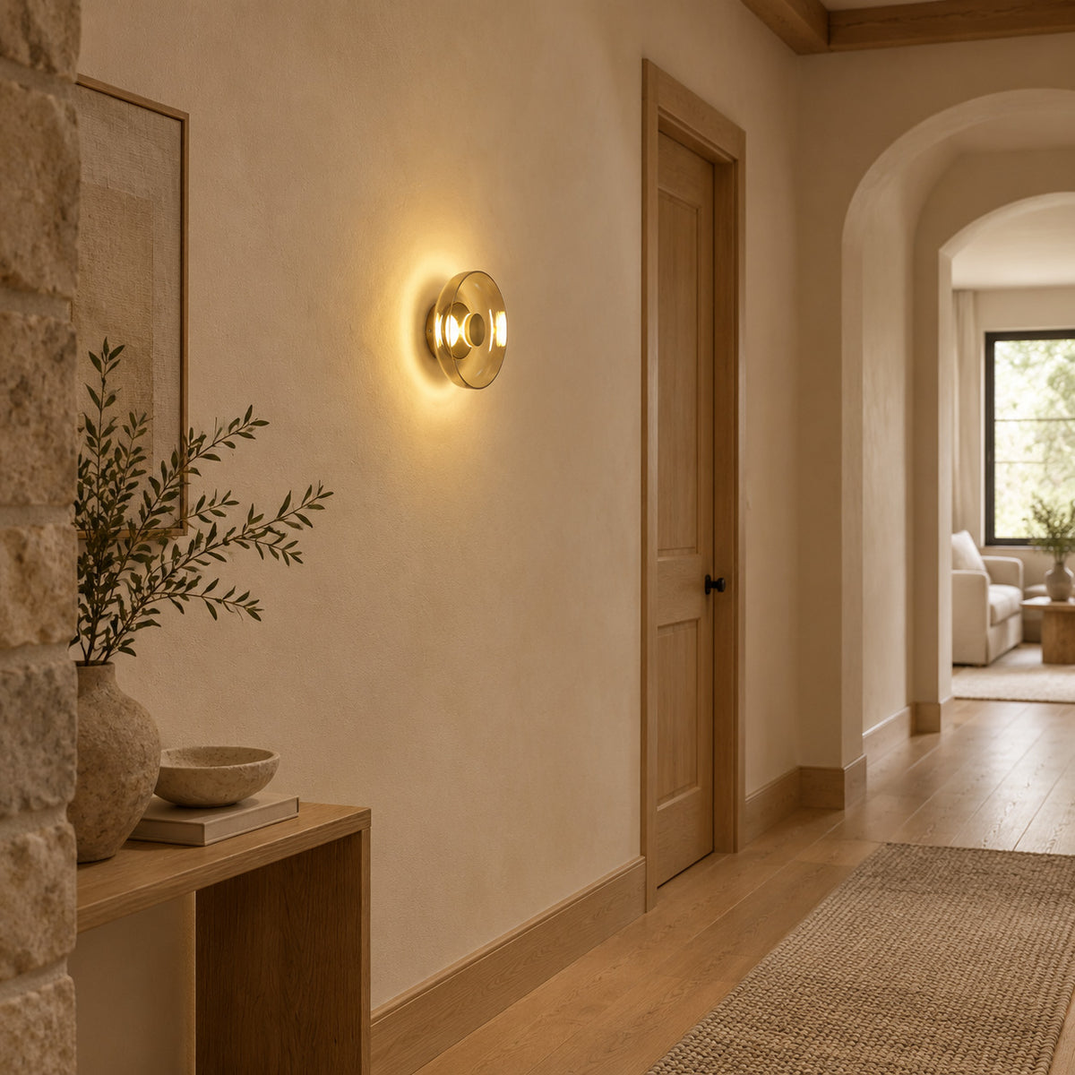Modern Minimalist Brass & Glass Round Wall Sconce