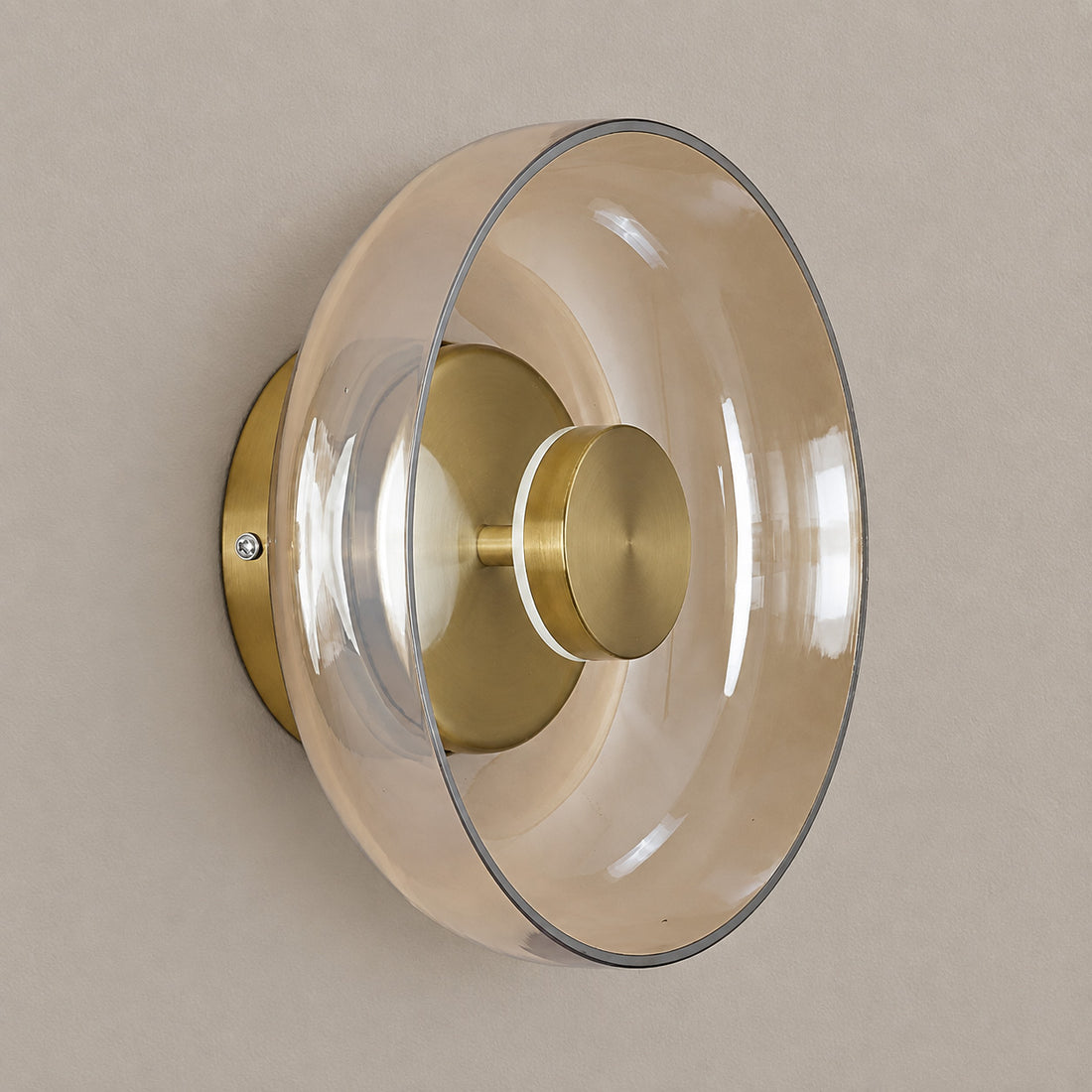 Modern Minimalist Brass & Glass Round Wall Sconce
