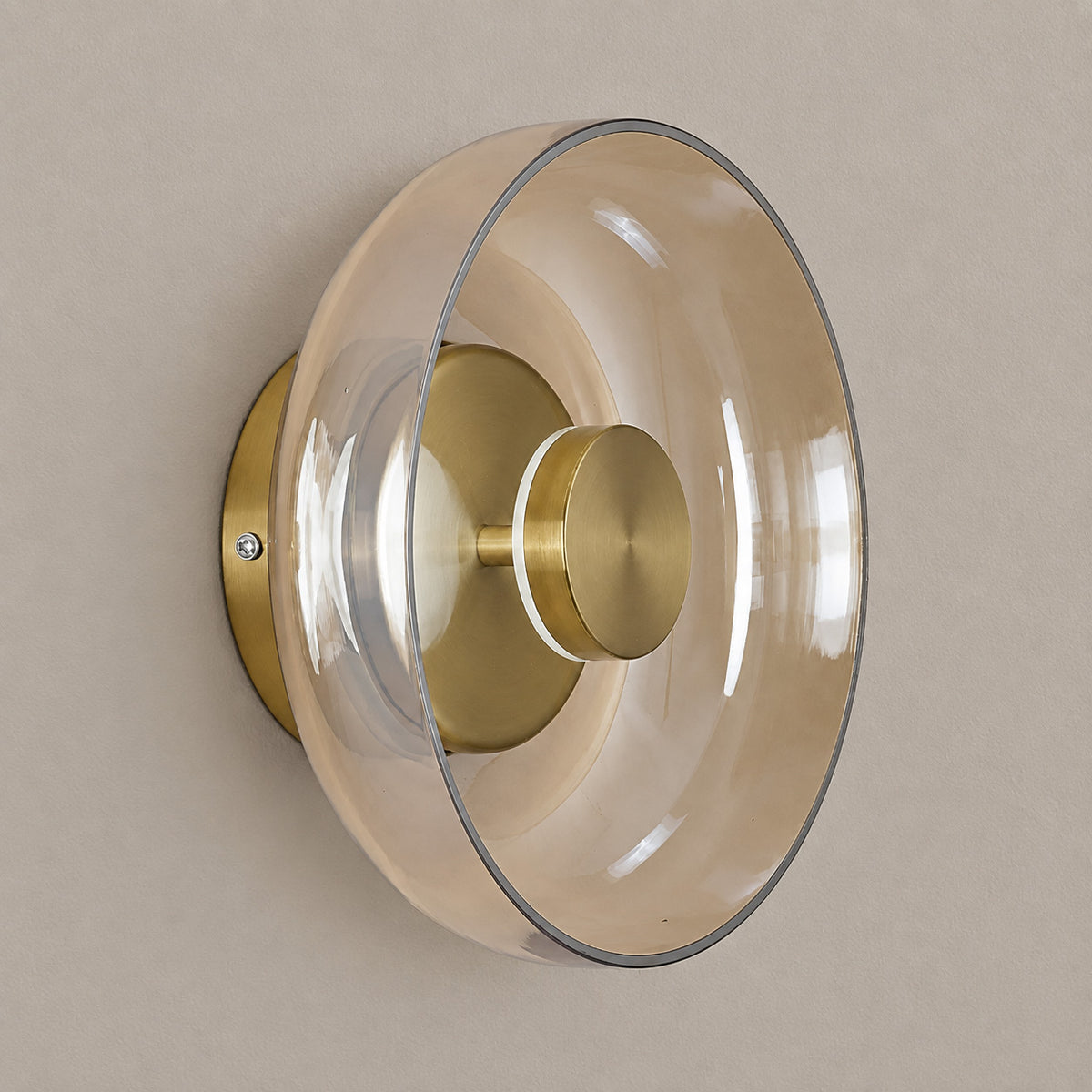 Modern Minimalist Brass & Glass Round Wall Sconce