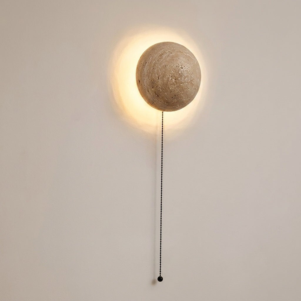 Modern Minimalist Travertine-Effect Round Wall Sconce