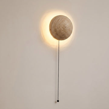 Modern Minimalist Travertine-Effect Round Wall Sconce