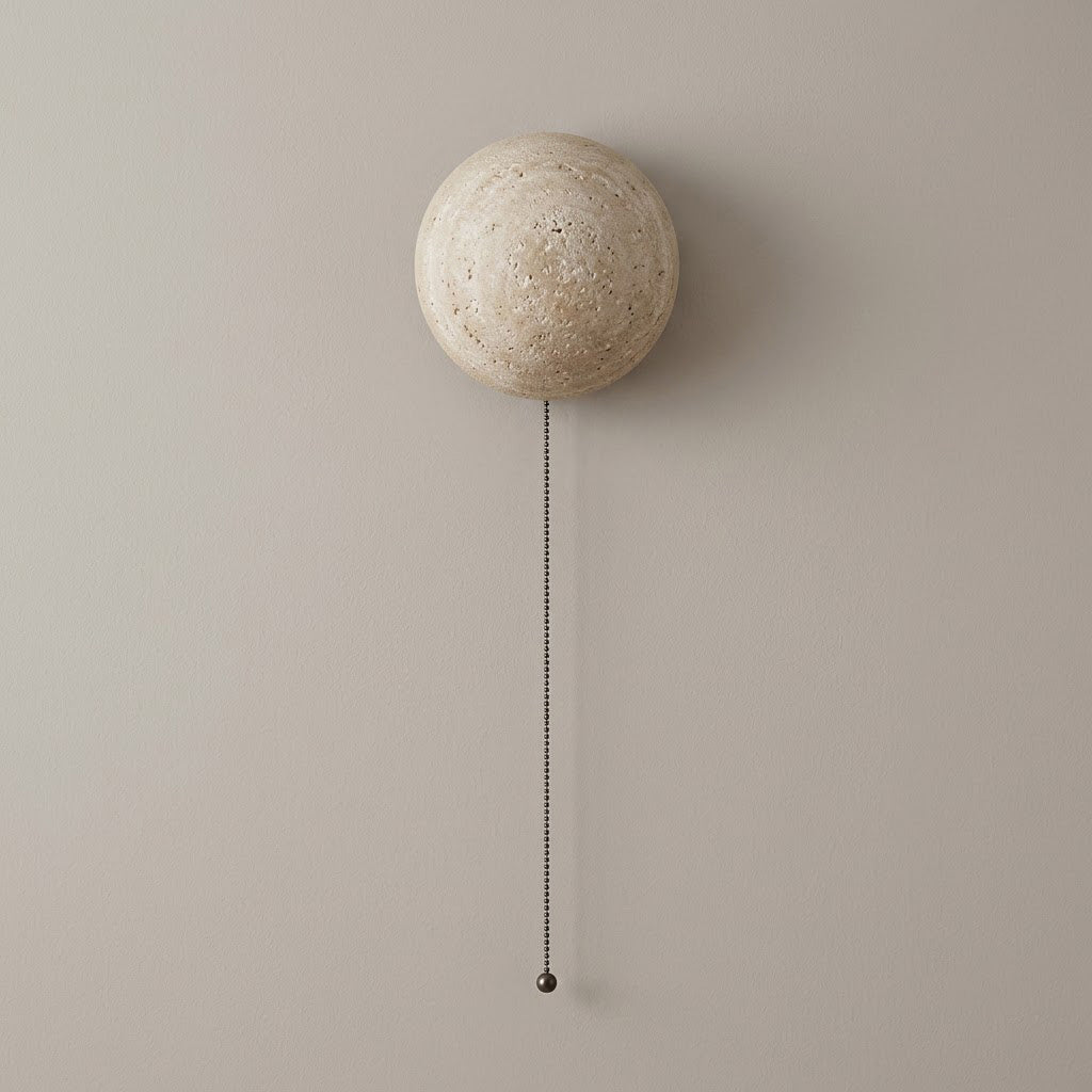 Modern Minimalist Travertine-Effect Round Wall Sconce
