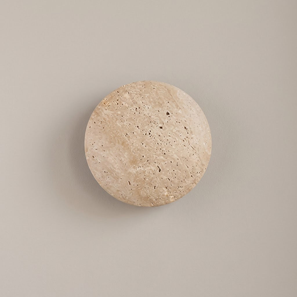 Modern Minimalist Travertine-Effect Round Wall Sconce
