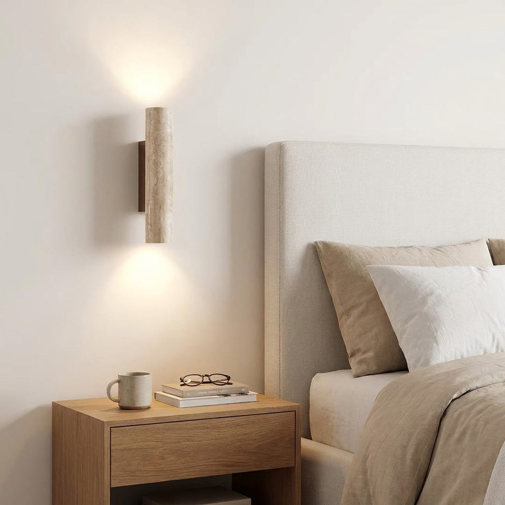 Modern Minimalist Travertine Cylinder Wall Sconce