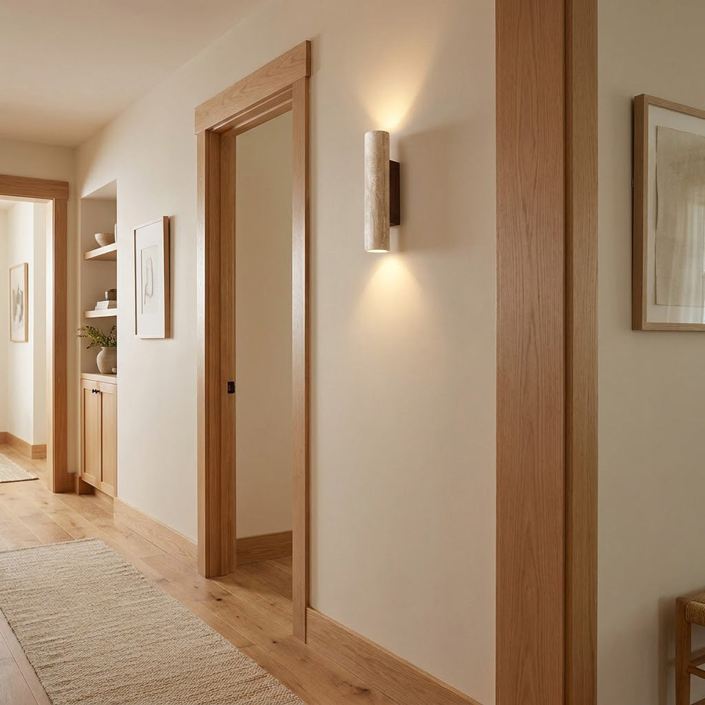 Modern Minimalist Travertine Cylinder Wall Sconce