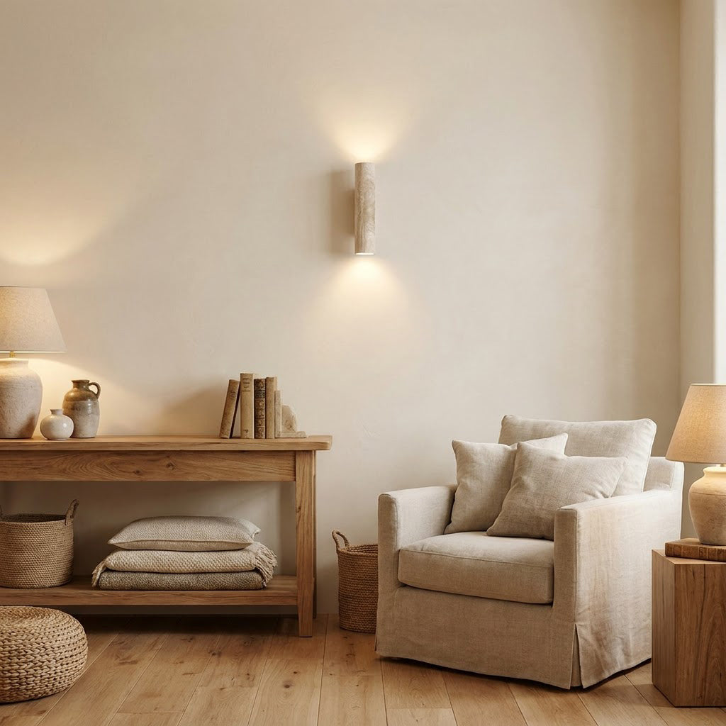 Modern Minimalist Travertine Cylinder Wall Sconce
