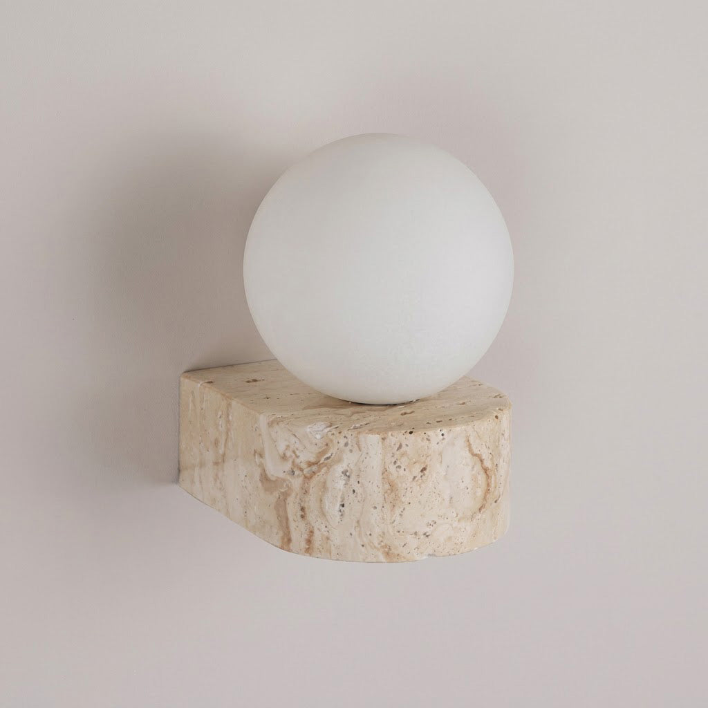 Modern Minimalist Travertine Globe Wall Sconce