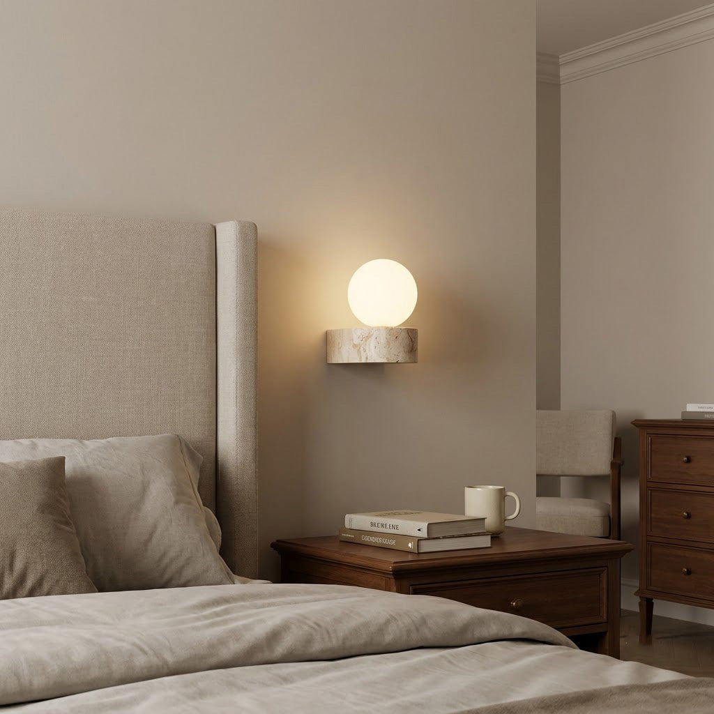 Modern Minimalist Travertine Globe Wall Sconce