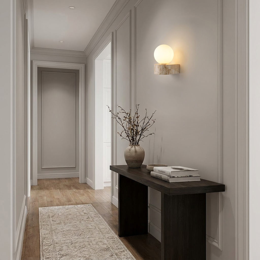 Modern Minimalist Travertine Globe Wall Sconce