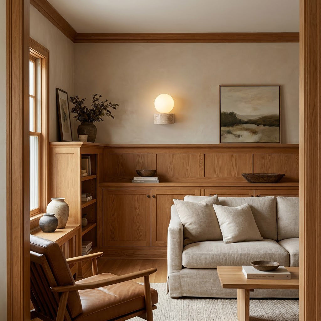 Modern Minimalist Travertine Globe Wall Sconce