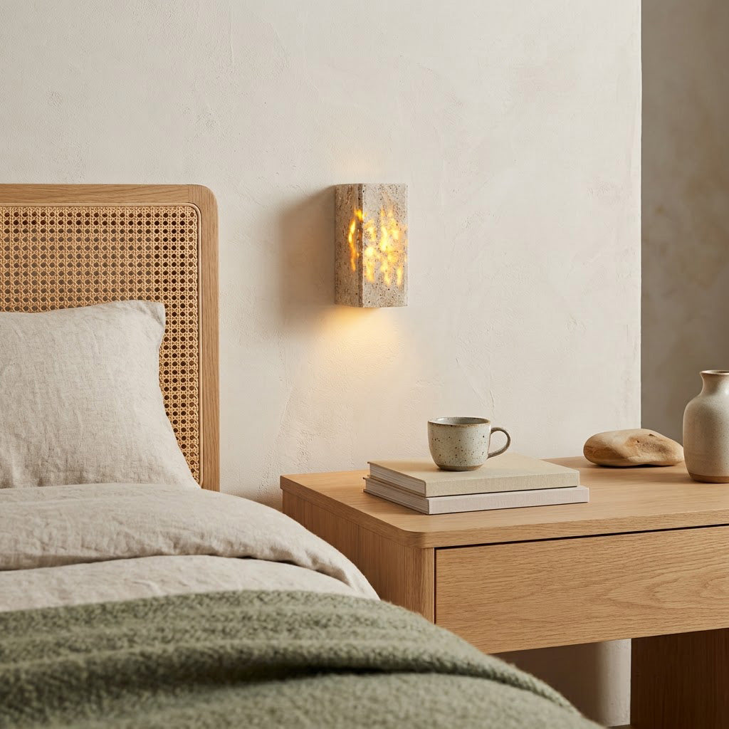Modern Minimalist Travertine Rectangular Wall Sconce