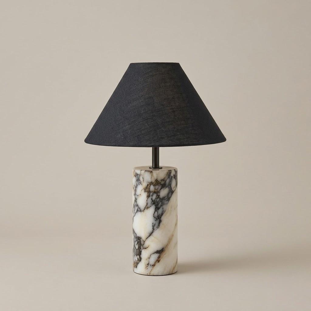 Modern Column Marble Cone Shade Table Lamp