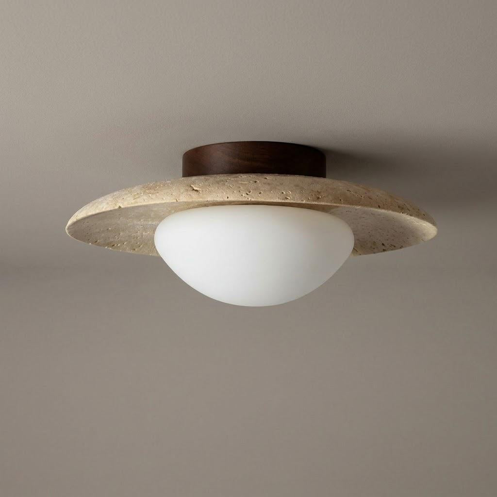 Minimalist Travertine Round Flush Mount Ceiling Light