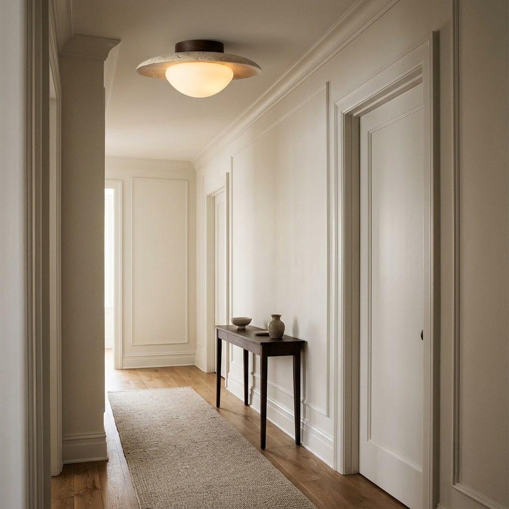 Minimalist Travertine Round Flush Mount Ceiling Light