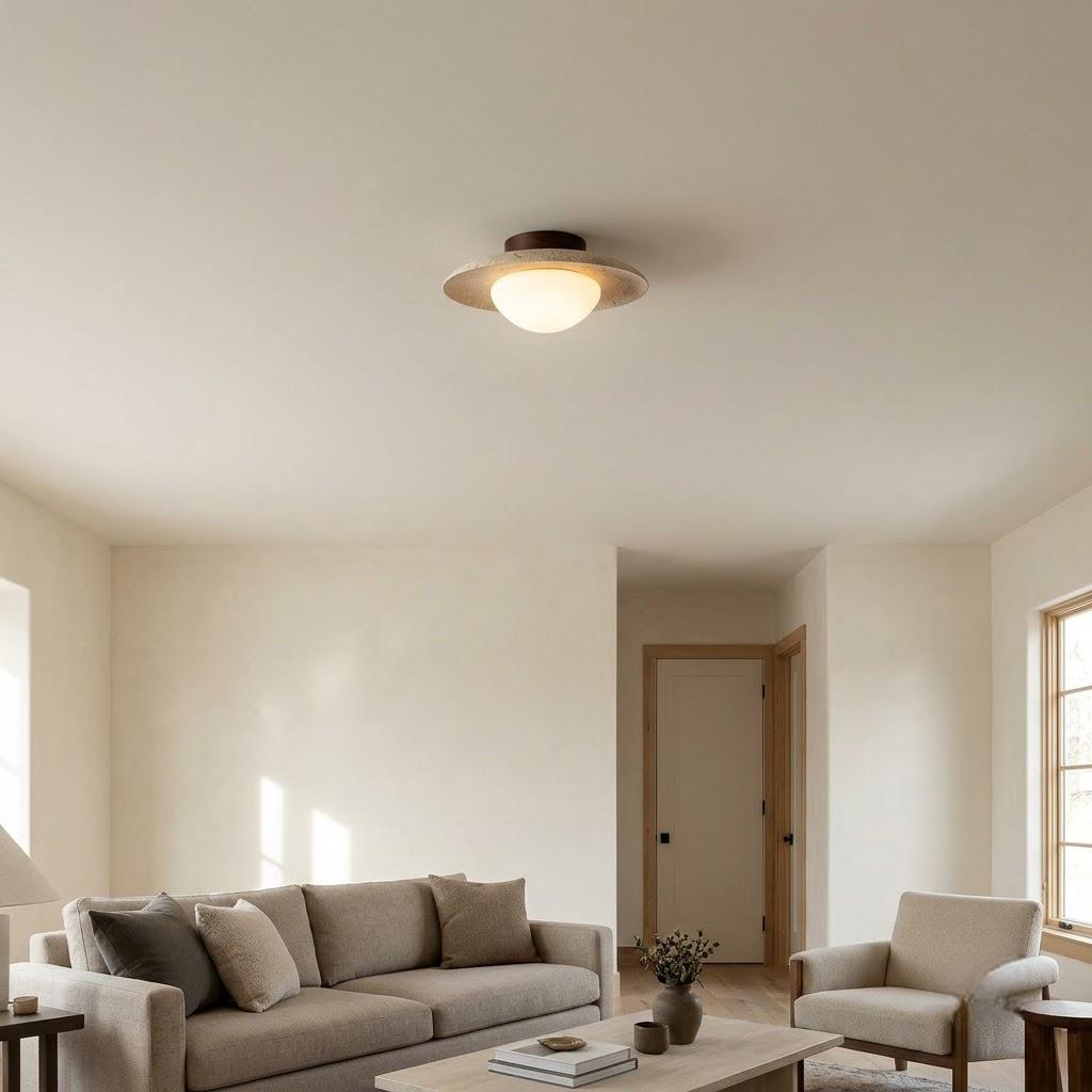 Minimalist Travertine Round Flush Mount Ceiling Light