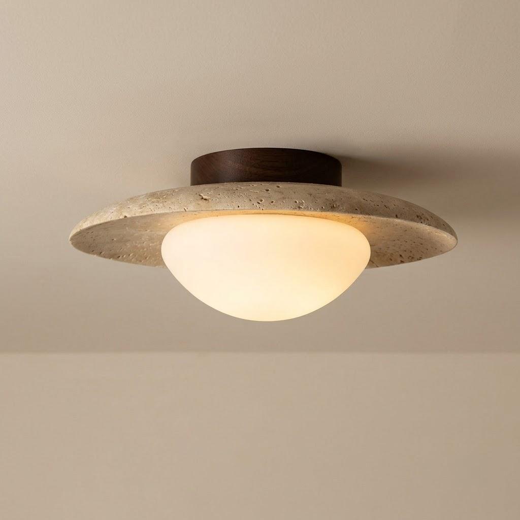 Minimalist Travertine Round Flush Mount Ceiling Light