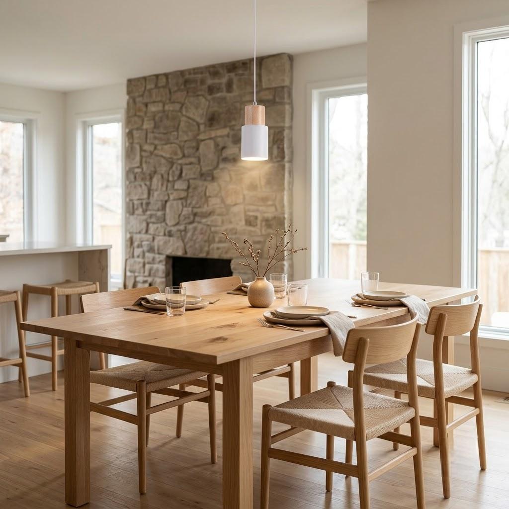 Scandinavian Wood Cylinder 1-Light Pendant Light
