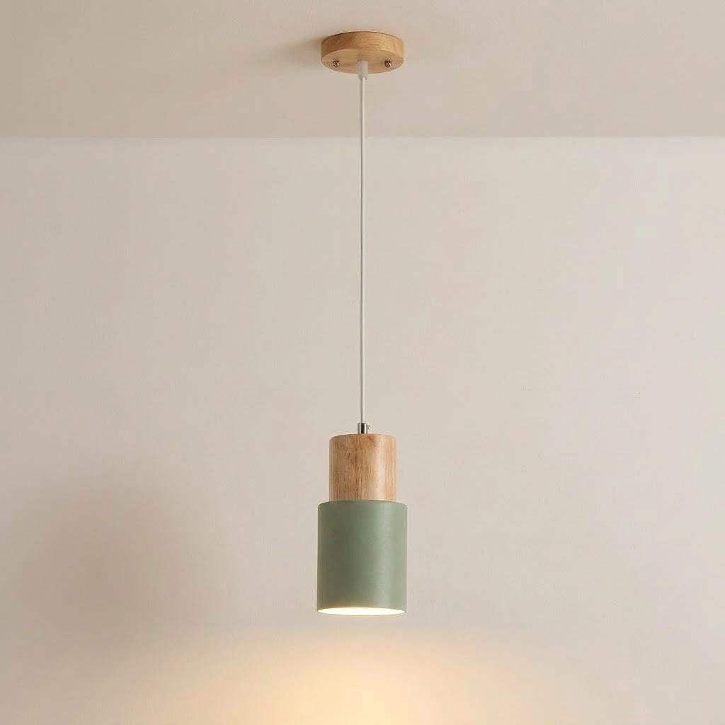 Scandinavian Wood Cylinder 1-Light Pendant Light