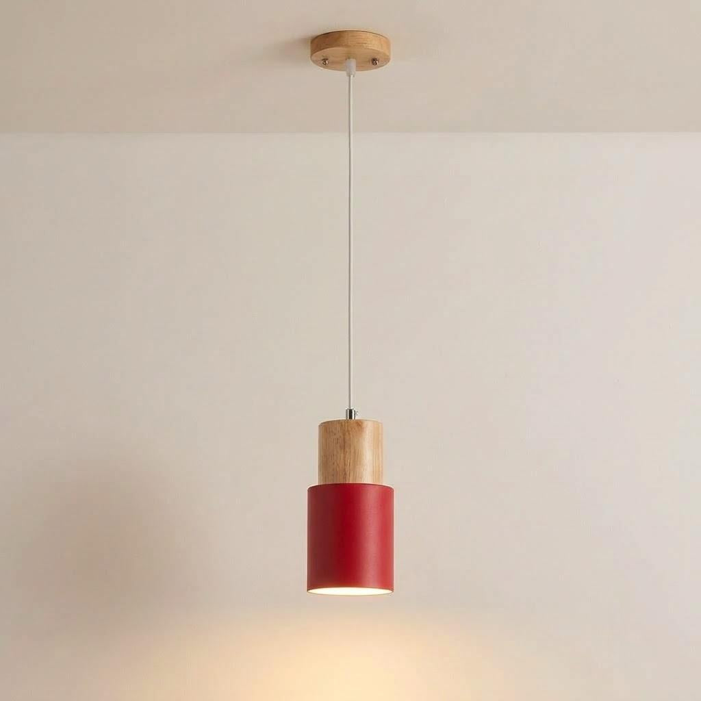Scandinavian Wood Cylinder 1-Light Pendant Light