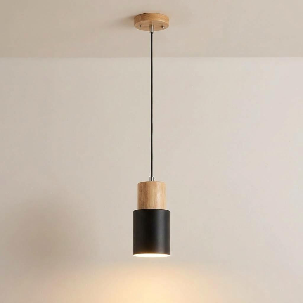 Scandinavian Wood Cylinder 1-Light Pendant Light