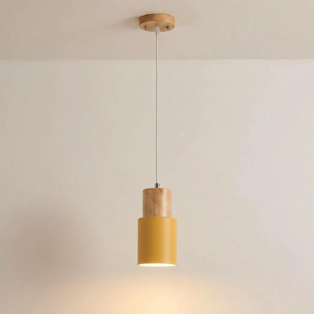 Scandinavian Wood Cylinder 1-Light Pendant Light
