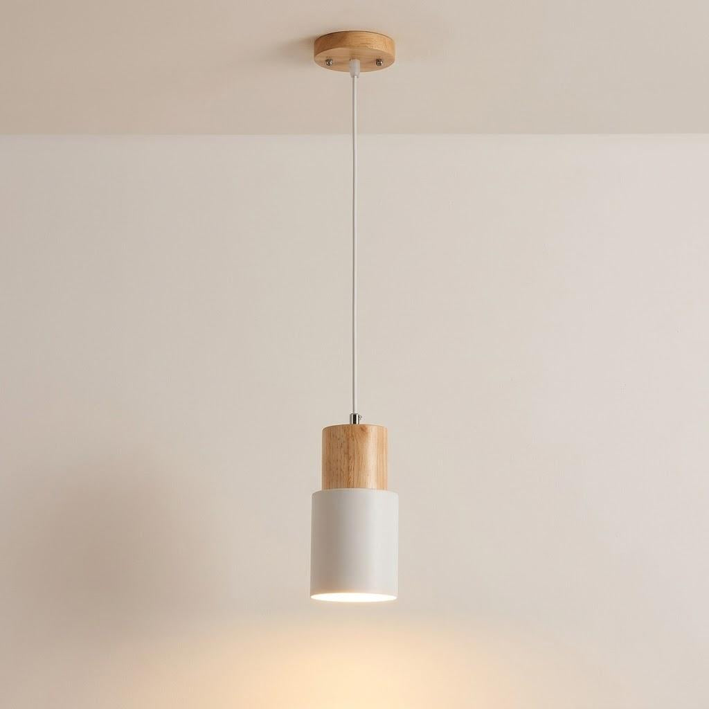 Scandinavian Wood Cylinder 1-Light Pendant Light