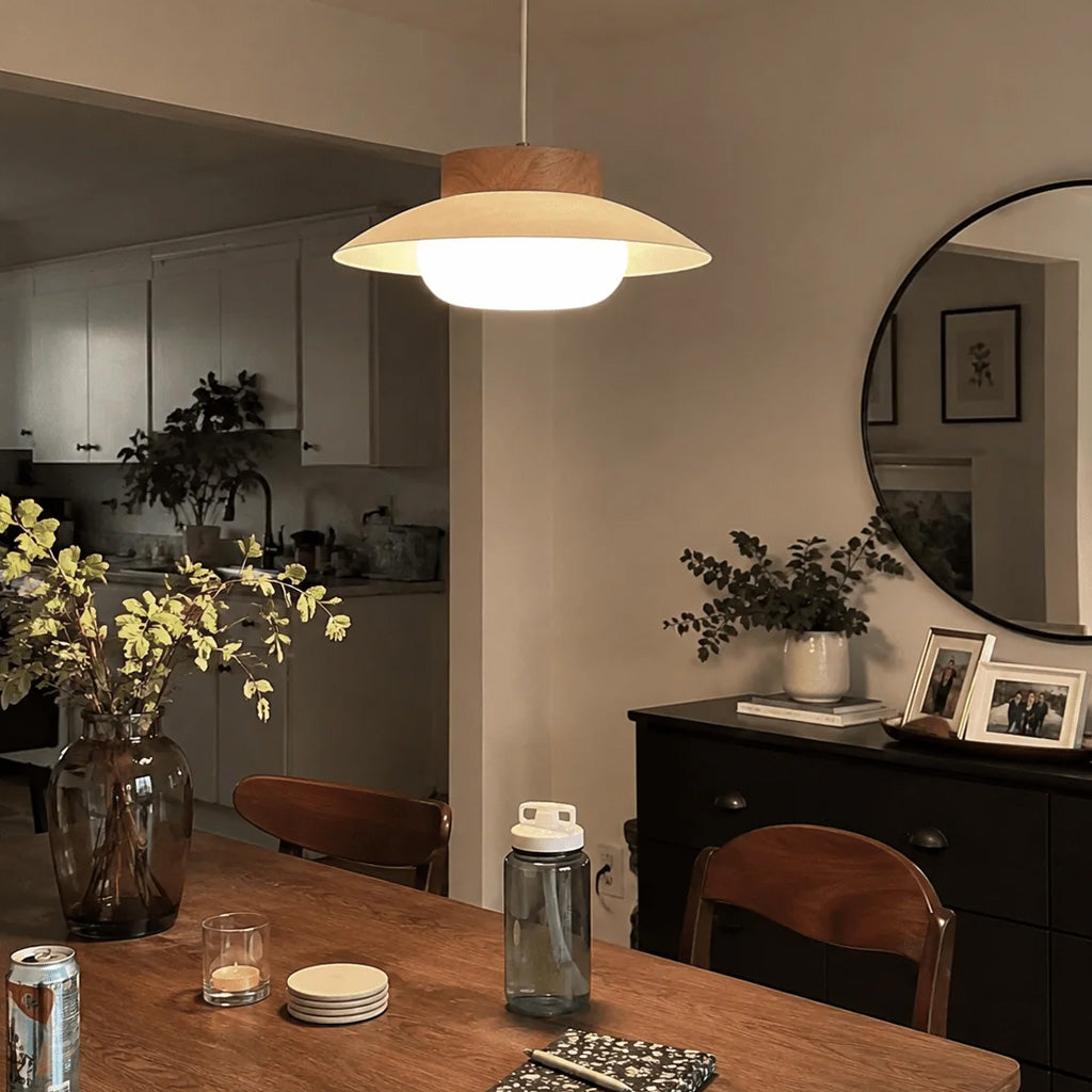 Nordic Wood Saucer Pendant Light