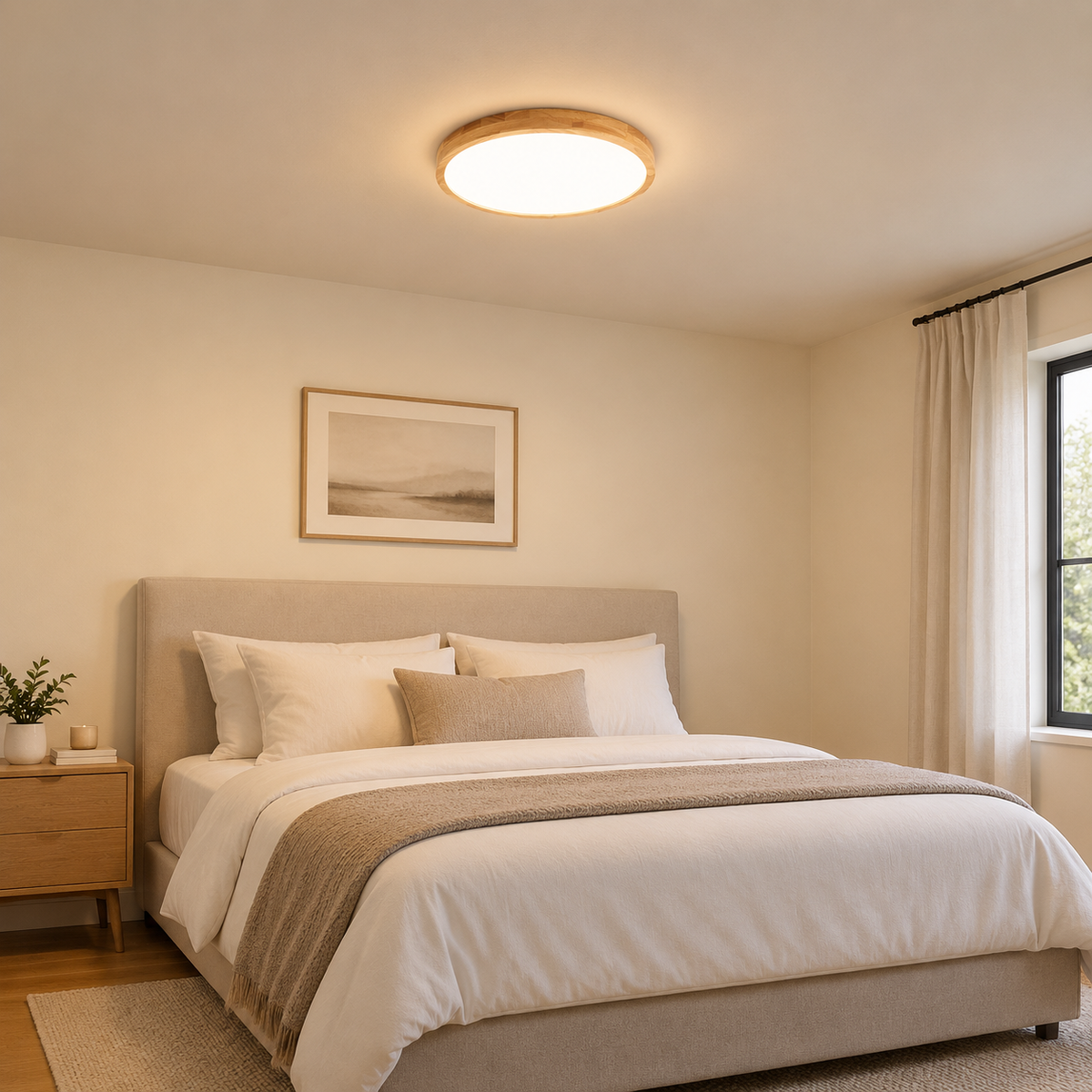 Scandinavian Solid Wood Disc Flush Mount Ceiling Light