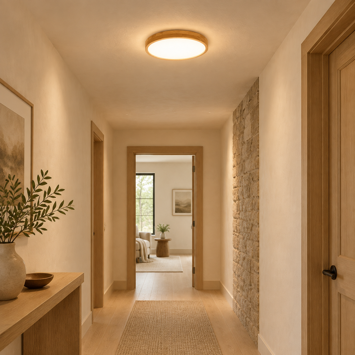 Scandinavian Solid Wood Disc Flush Mount Ceiling Light