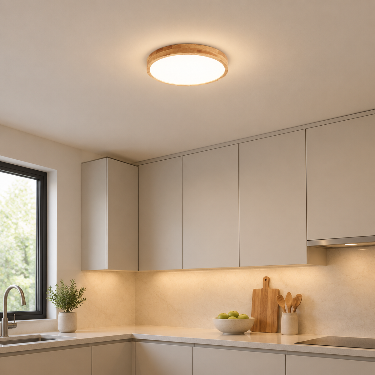 Scandinavian Solid Wood Disc Flush Mount Ceiling Light