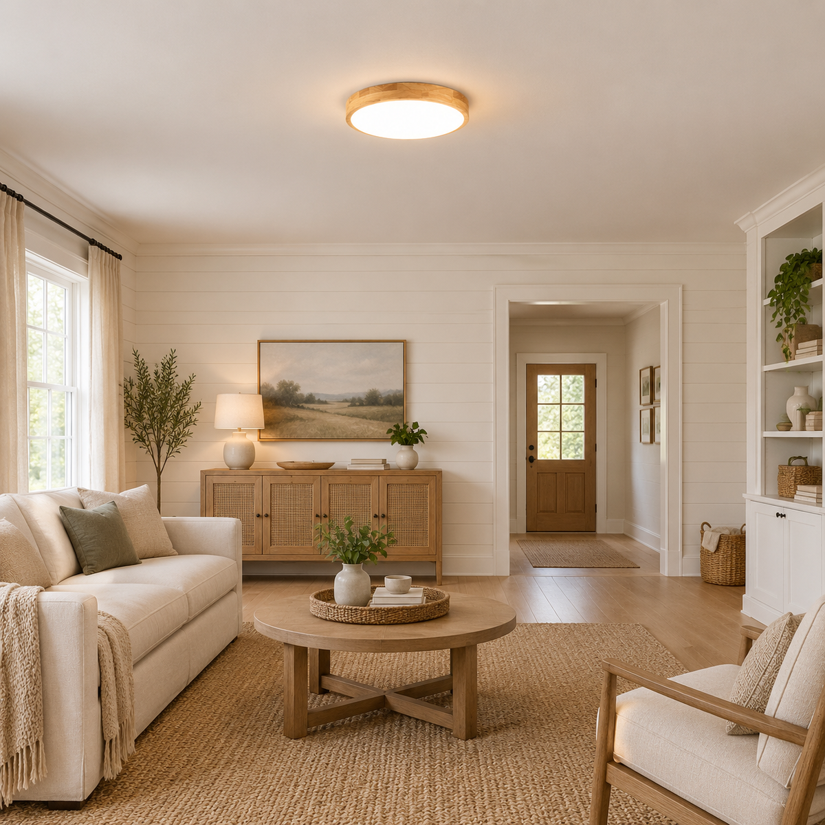 Scandinavian Solid Wood Disc Flush Mount Ceiling Light