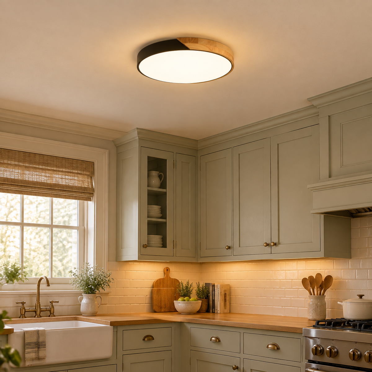 Scandinavian Wooden Flush Mount Ceiling Light